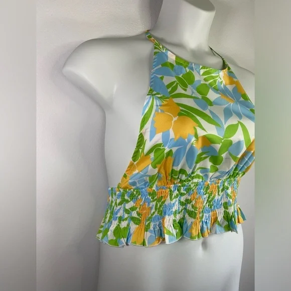 CIDER FUN FLORAL CROPPED SHIRRED HALTER TOP NWT Size XL SKU0451 - Picture 3 of 8